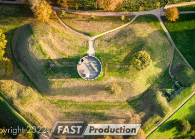Professionelle dronefotos af Det hvide tårn i Fredericia set oppefra